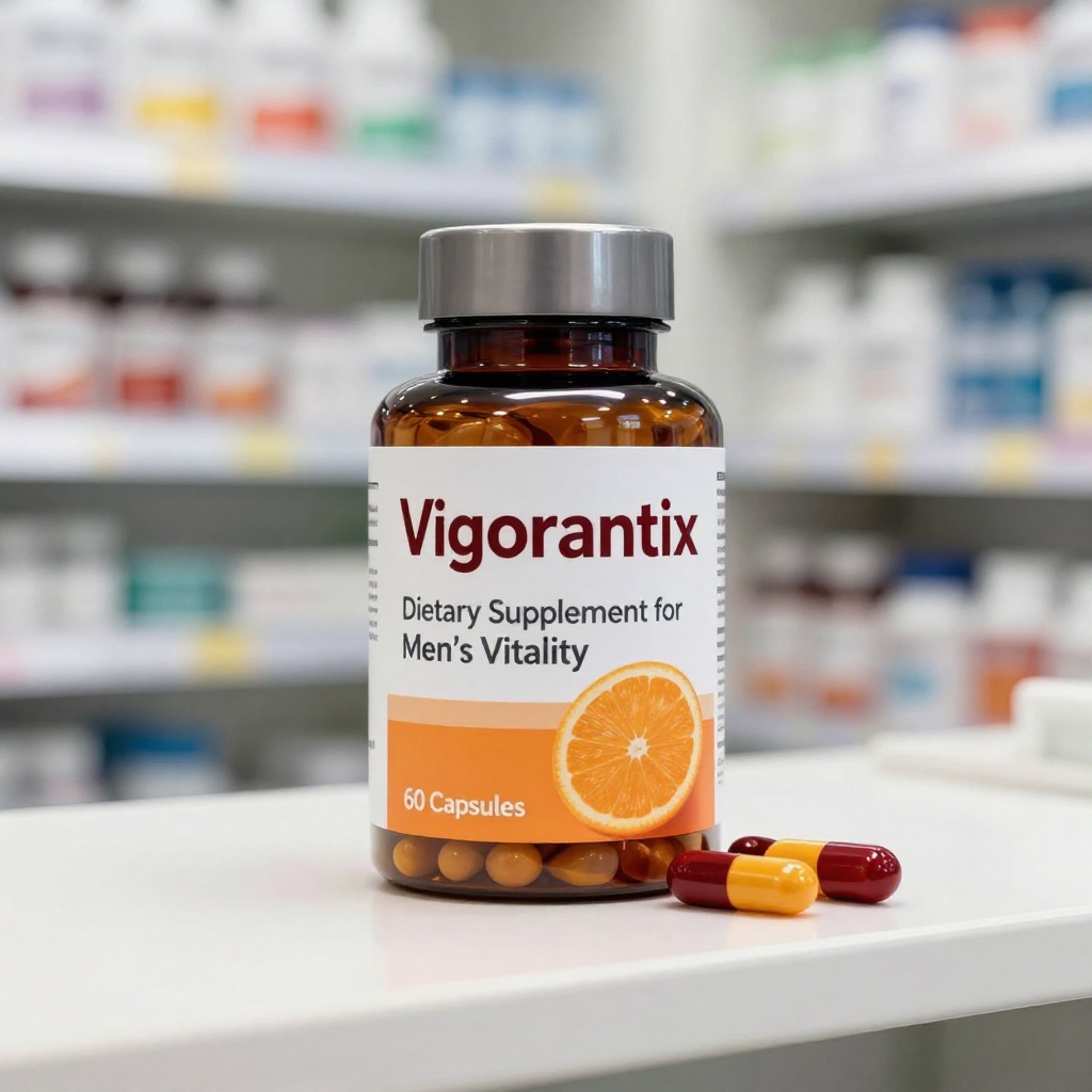 Vigorantix - supliment natural în capsule pentru îmbunătățirea circulației sanguine și susținerea funcțiilor fiziologice, ambalaj cu 30 de capsule pe fundal neutru